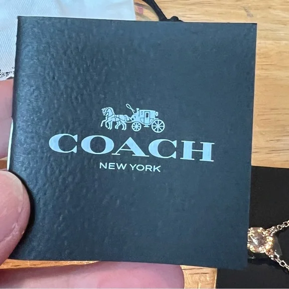 NEW Coach Open Circle Rose Gold Necklace Tea Rose Stud Earrings Set - Picture 8 of 9